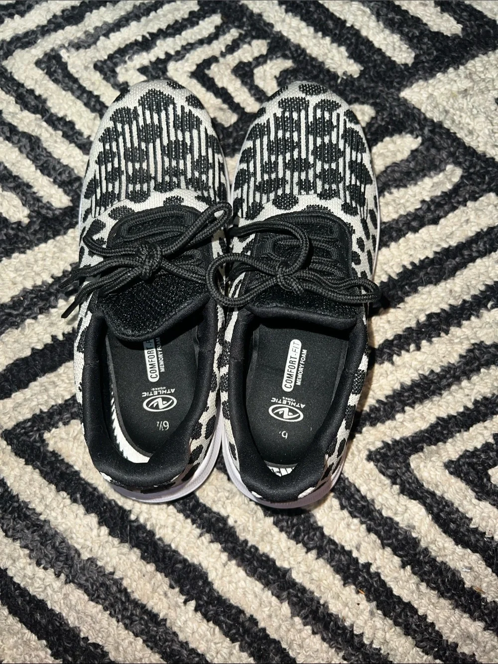 Athletic Works Black and White Leopard Knit Women's Sneaker